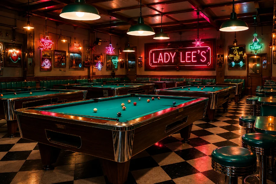 Lady Lee's billiard hall interior with premium pool tables